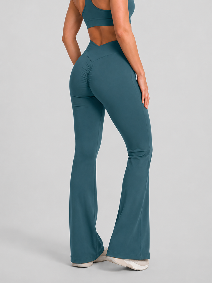 Sleek Line V-Waist Flare Leggings - Mulan Green #color_mulangreen