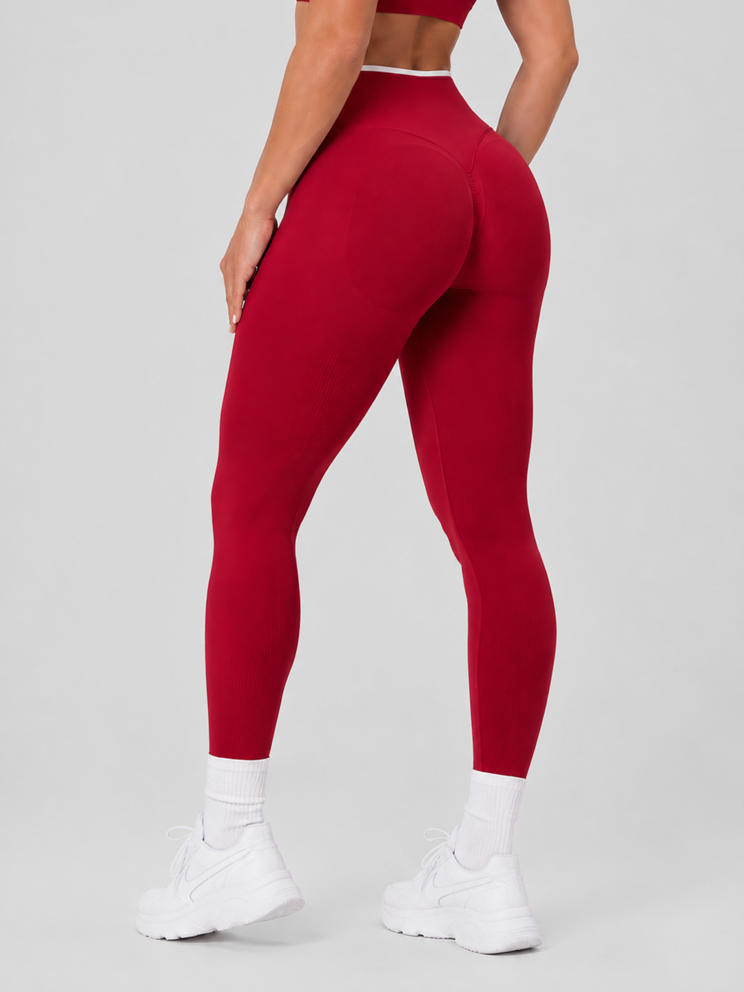 Sleek Line Mid-Waist Scrunch Leggings - Red #color_red