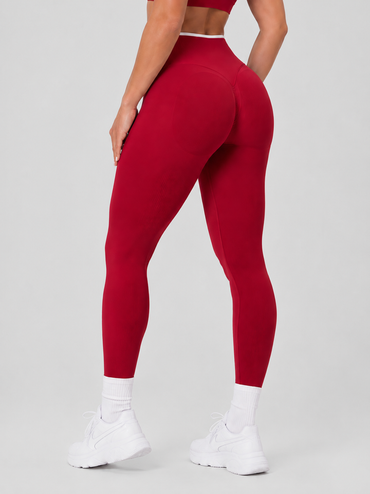 Sleek Line Mid-Waist Scrunch Leggings - Red #color_red