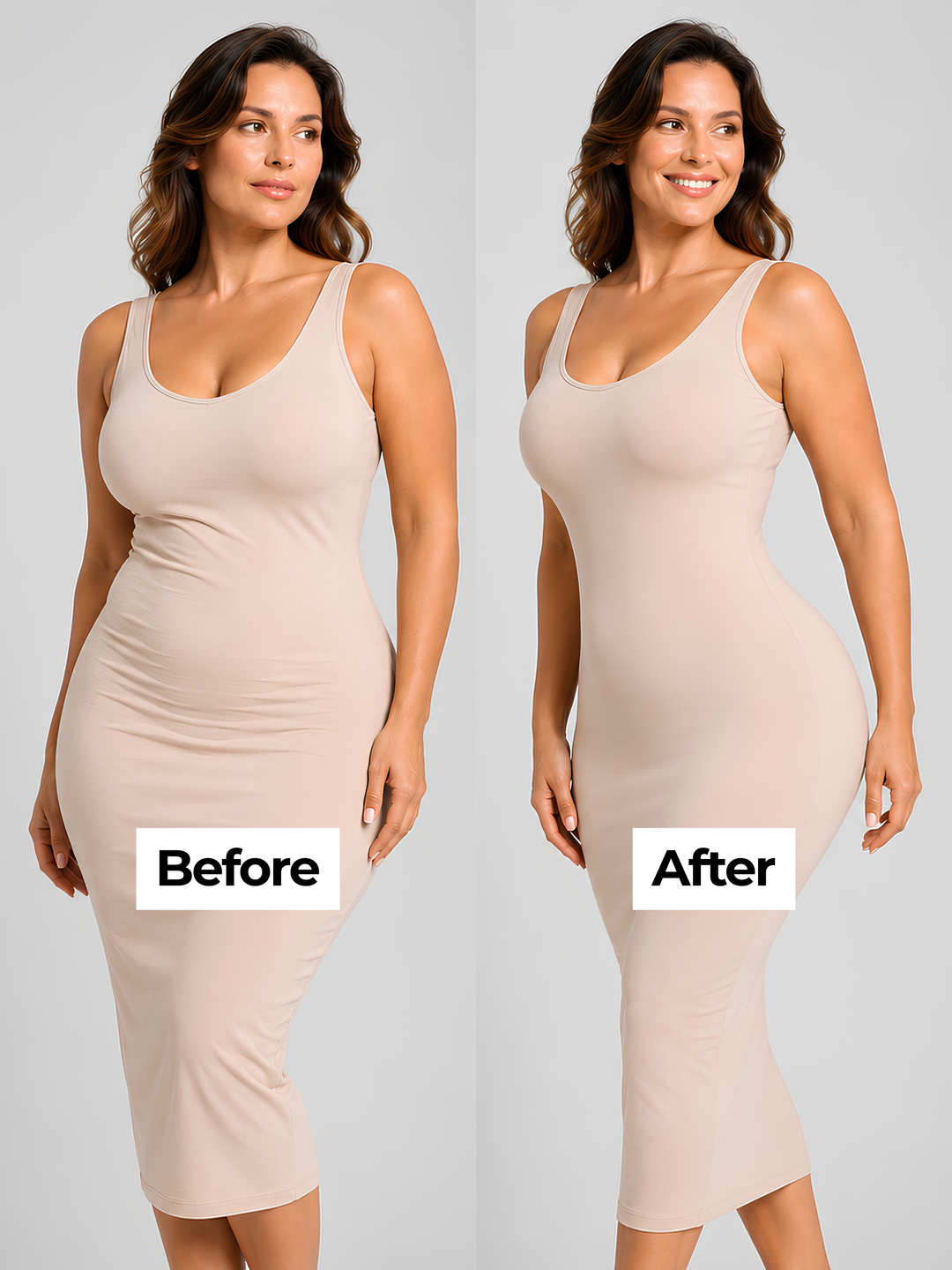 Sleek Line Zip-Crotch Faja Bodysuit - smoothing result under a dress