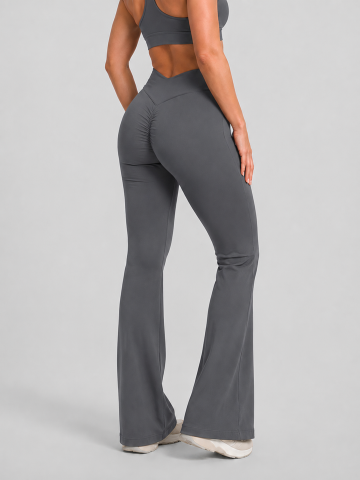 Sleek Line V-Waist Flare Leggings - Dark Gray #color_darkgray