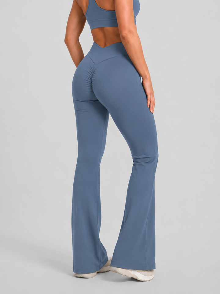 Sleek Line V-Waist Flare Leggings - Gray Blue #color_grayblue