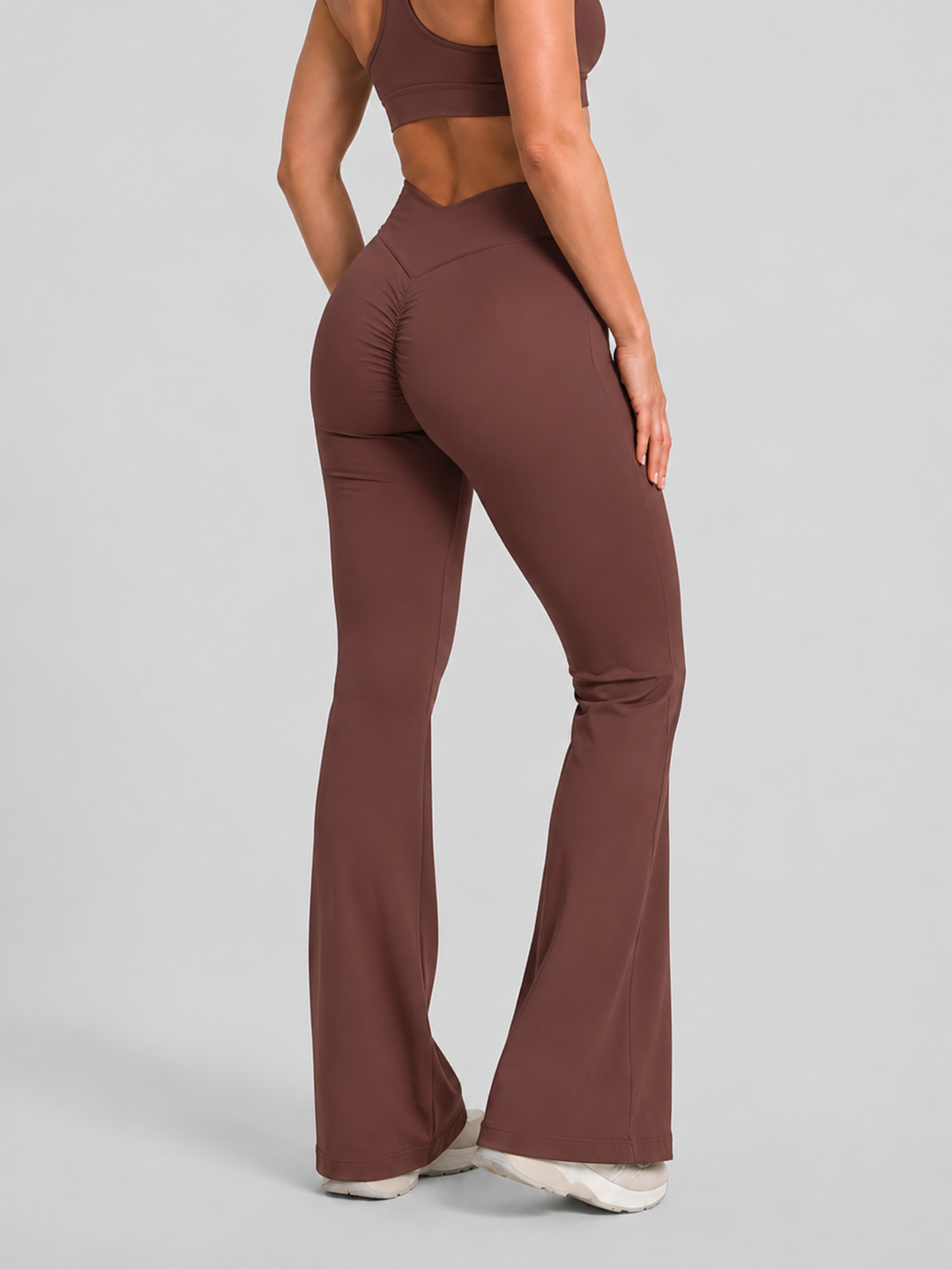 Sleek Line V-Waist Flare Leggings - Red Brown #color_redbrown