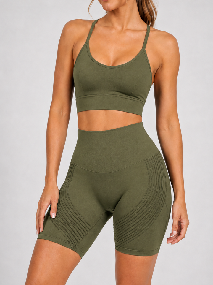 Sleek Line 3D Textured Short Legging - Olive Green #color_olive_green