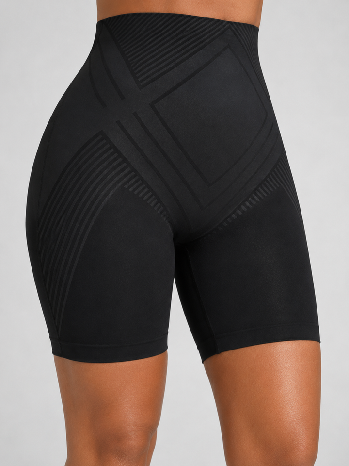 Sleek Line Power Shaping Short - seamless leg edge detail #color_black