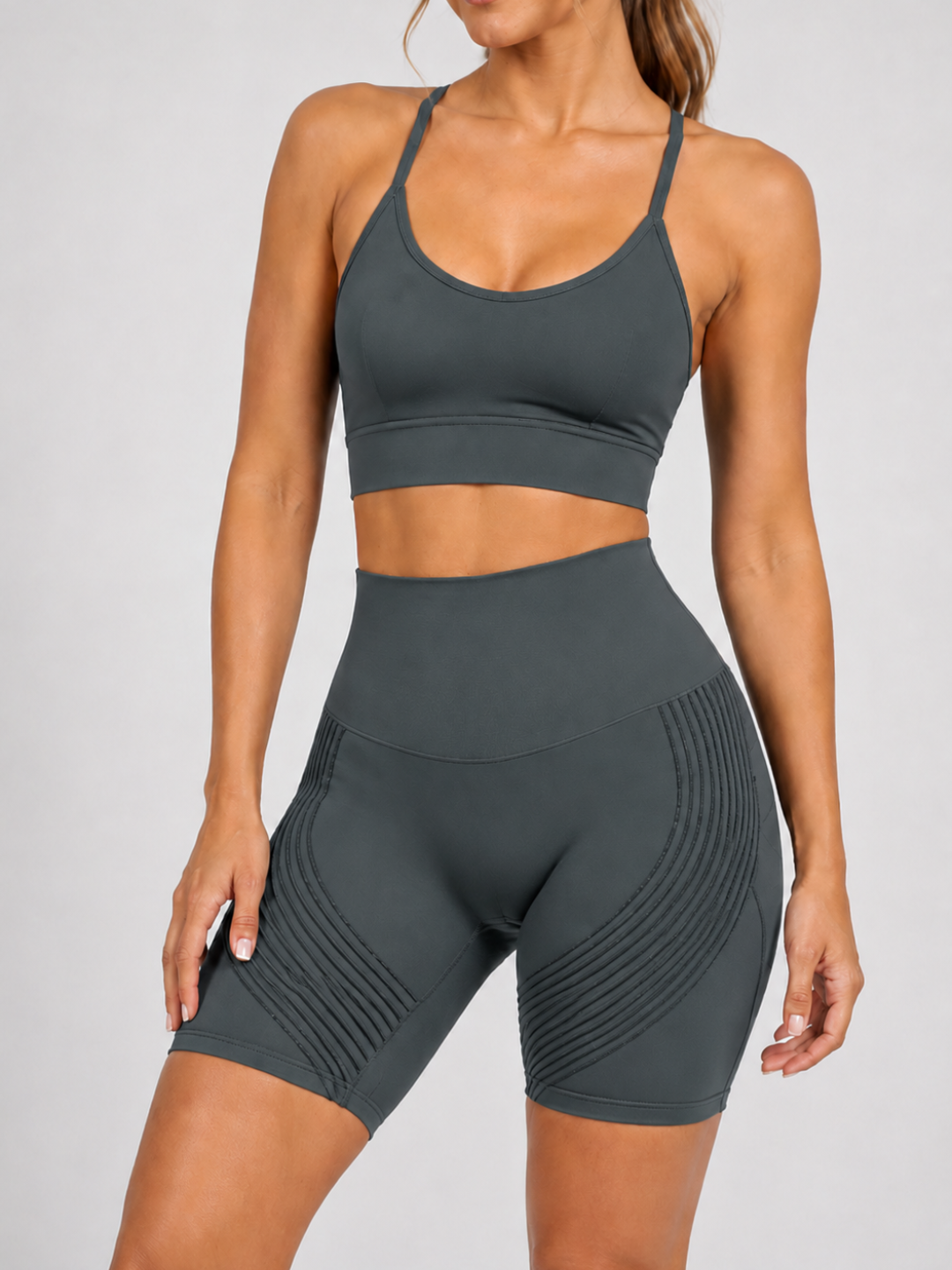 Sleek Line 3D Textured Short Legging - Dark Grey #color_dark_grey