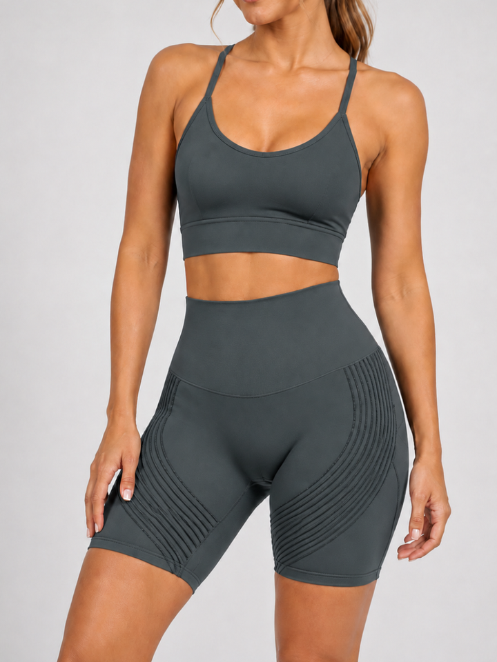 Sleek Line 3D Textured Short Legging - Dark Grey #color_dark_grey