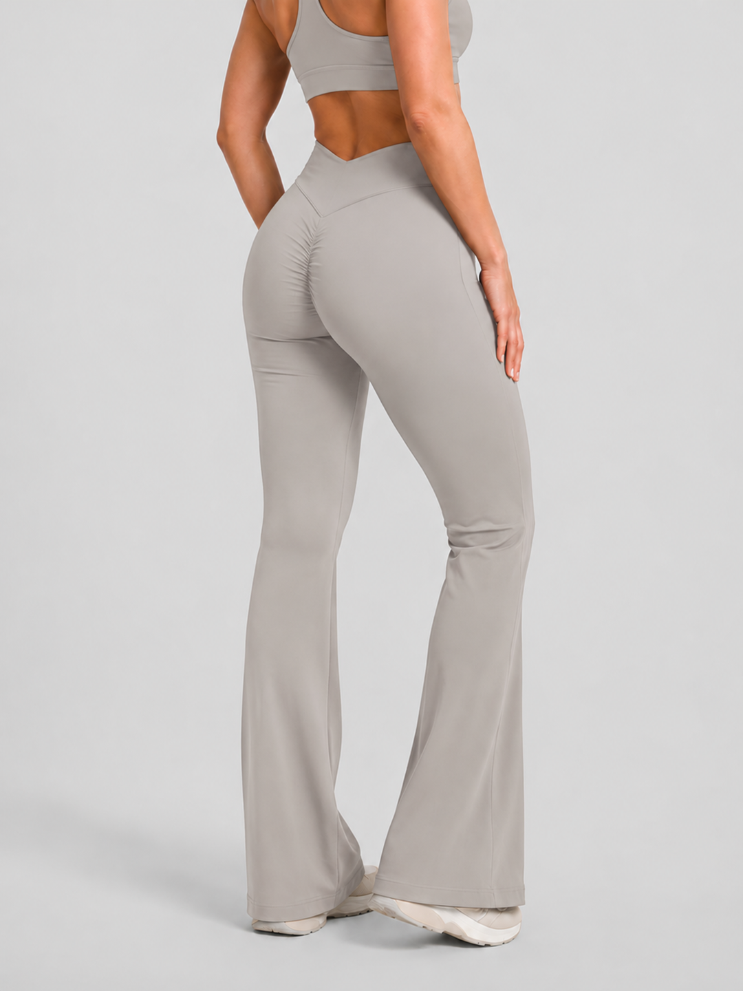 Sleek Line V-Waist Flare Leggings - Beige #color_beige