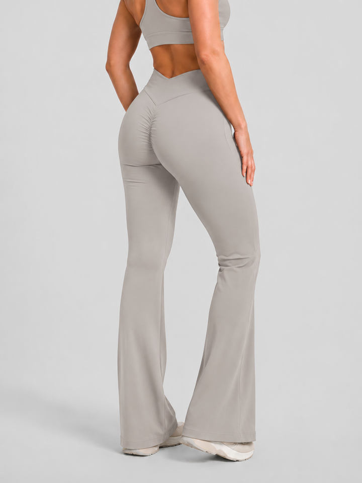Sleek Line V-Waist Flare Leggings - Beige #color_beige