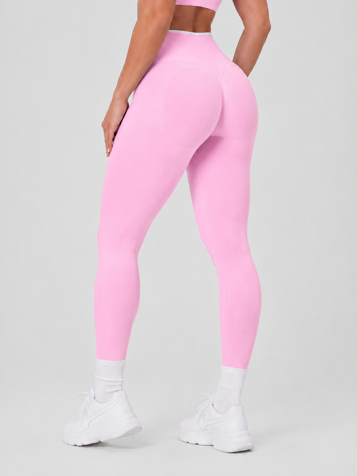 Sleek Line Mid-Waist Scrunch Leggings - Pink #color_pink