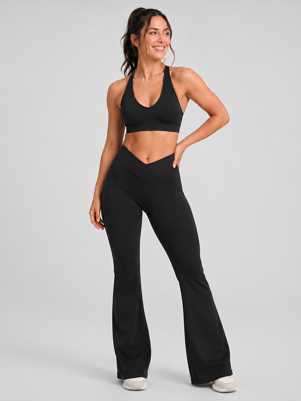 Sleek Line V-Waist Flare Leggings - front full body