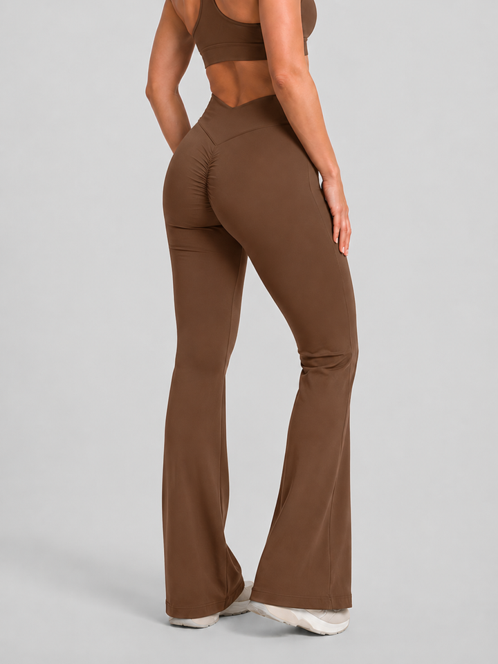 Sleek Line V-Waist Flare Leggings - Coffee Brown #color_coffeebrown