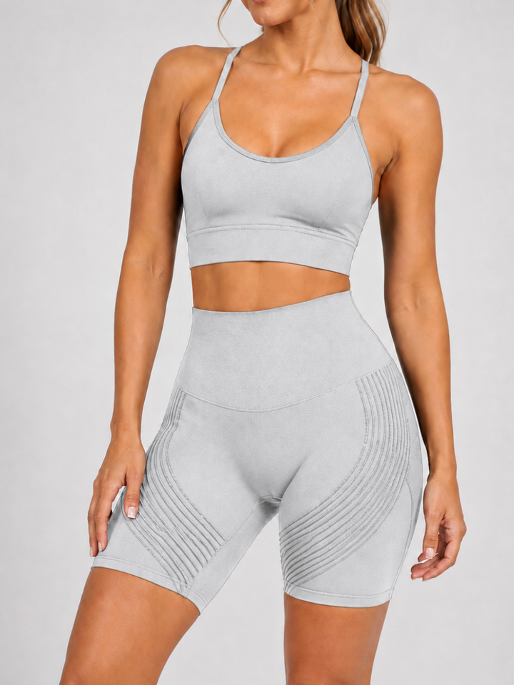 Sleek Line 3D Textured Short Legging - Light Grey #color_light_grey