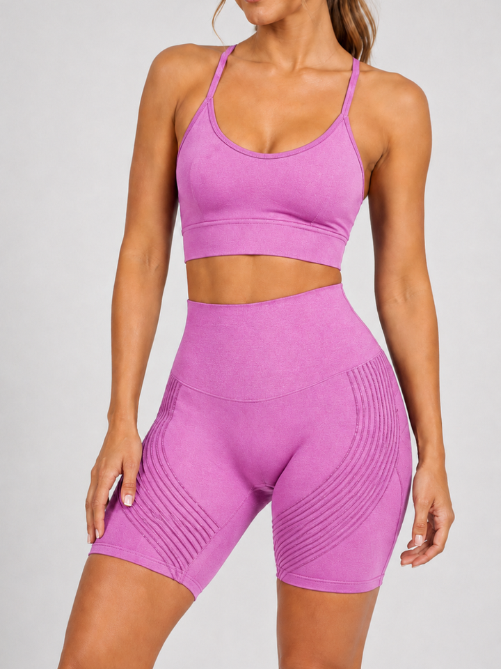 Sleek Line 3D Textured Short Legging - Pink #color_pink