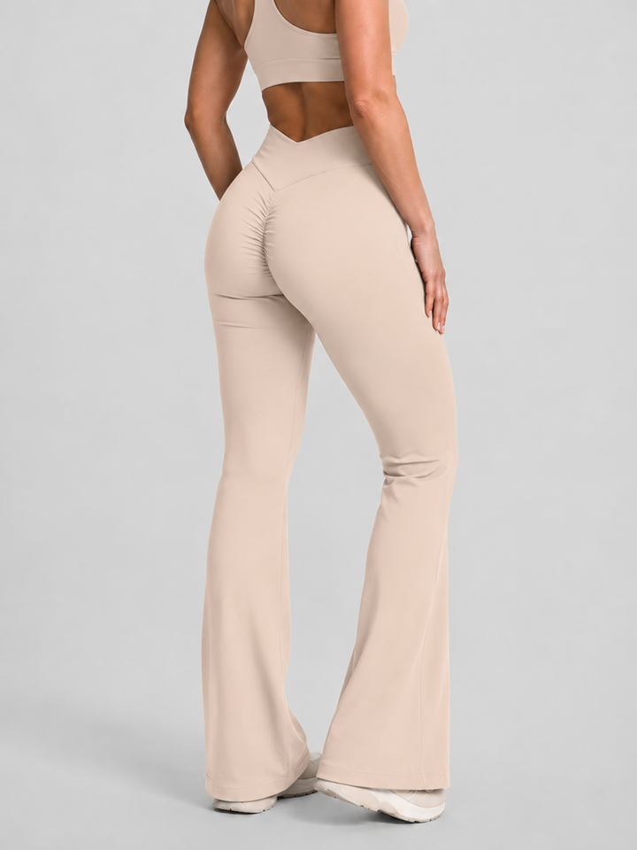 Sleek Line V-Waist Flare Leggings - Milky Apricot #color_milkyapricot