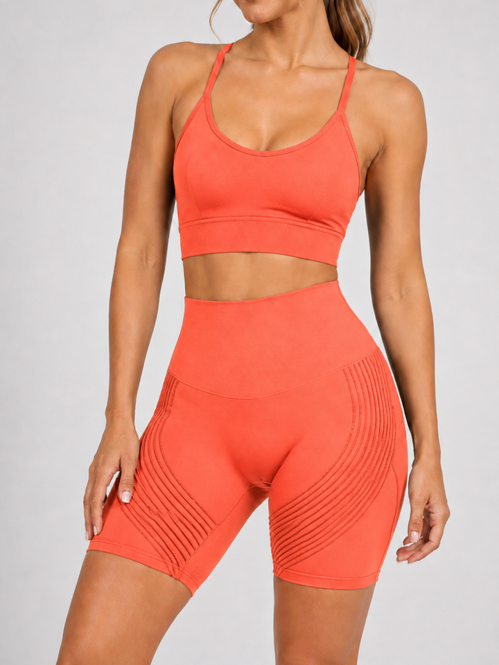 Sleek Line 3D Textured Short Legging - Orange #color_orange