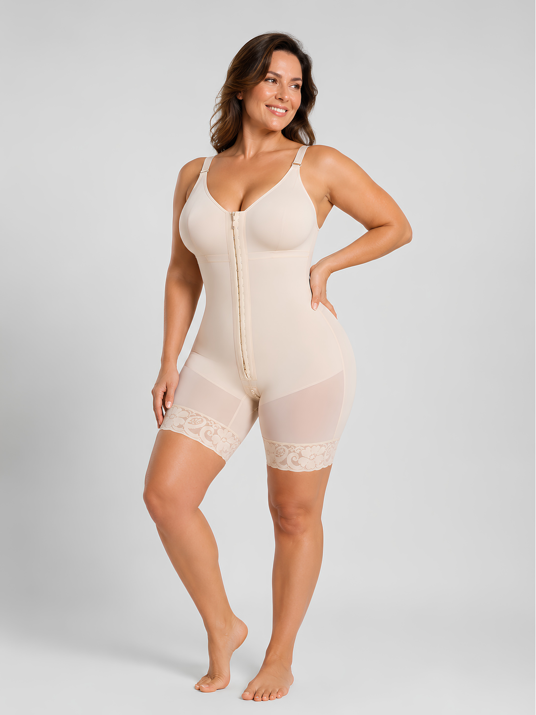 Sleek Line Zip-Crotch Faja Bodysuit - beige #color_beige