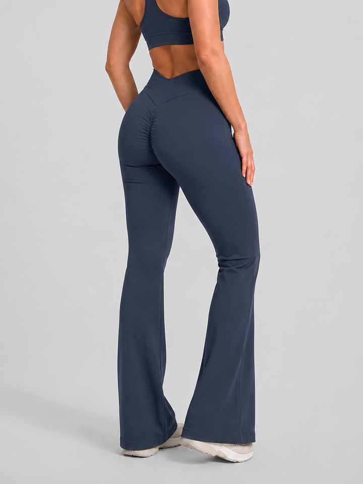 Sleek Line V-Waist Flare Leggings - Blueberry #color_blueberry