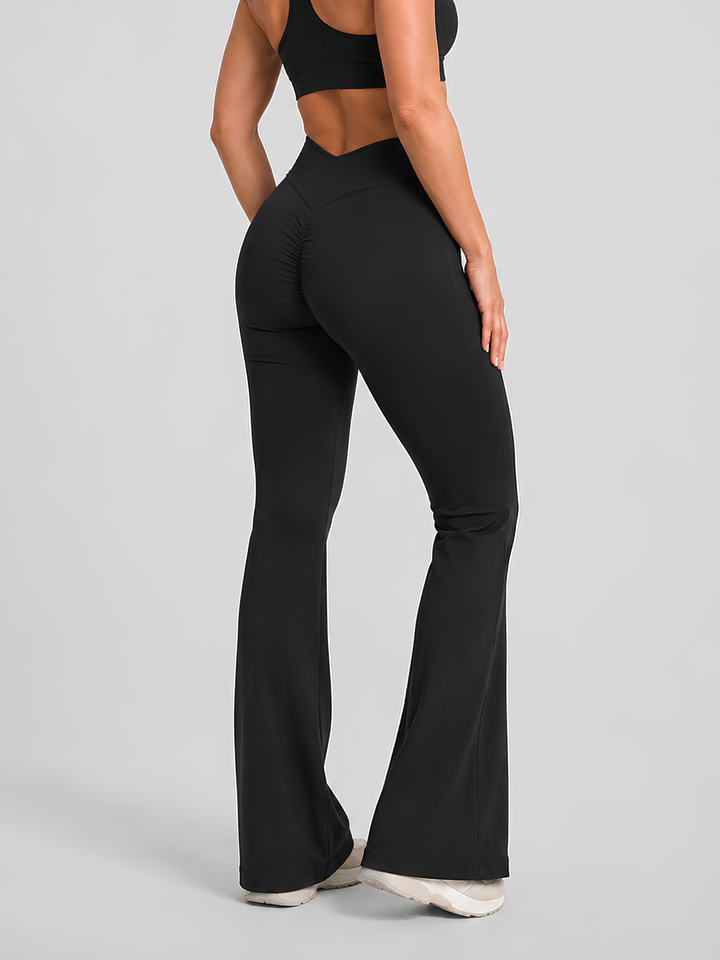Sleek Line V-Waist Flare Leggings - Black #color_black