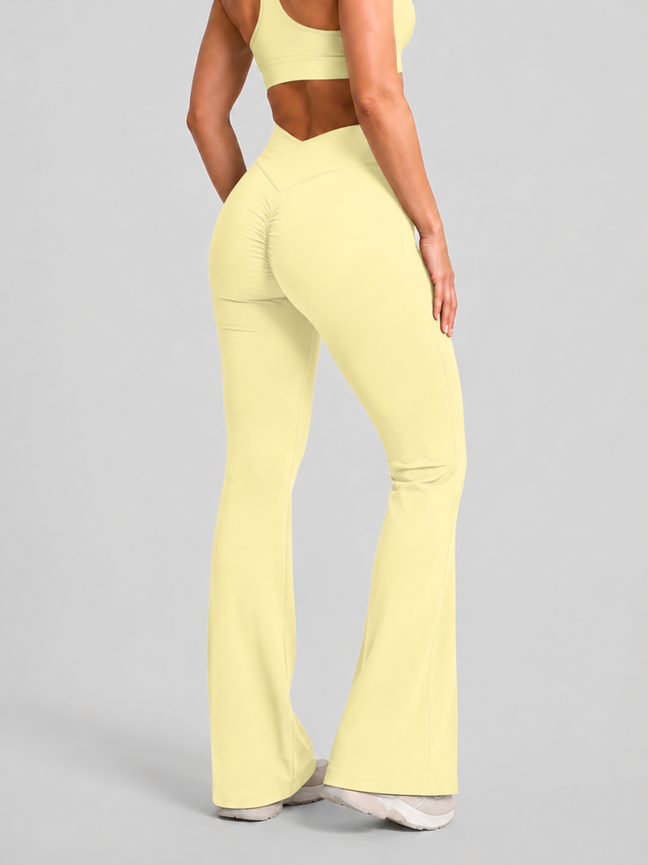 Sleek Line V-Waist Flare Leggings - Cream Yellow #color_creamyellow