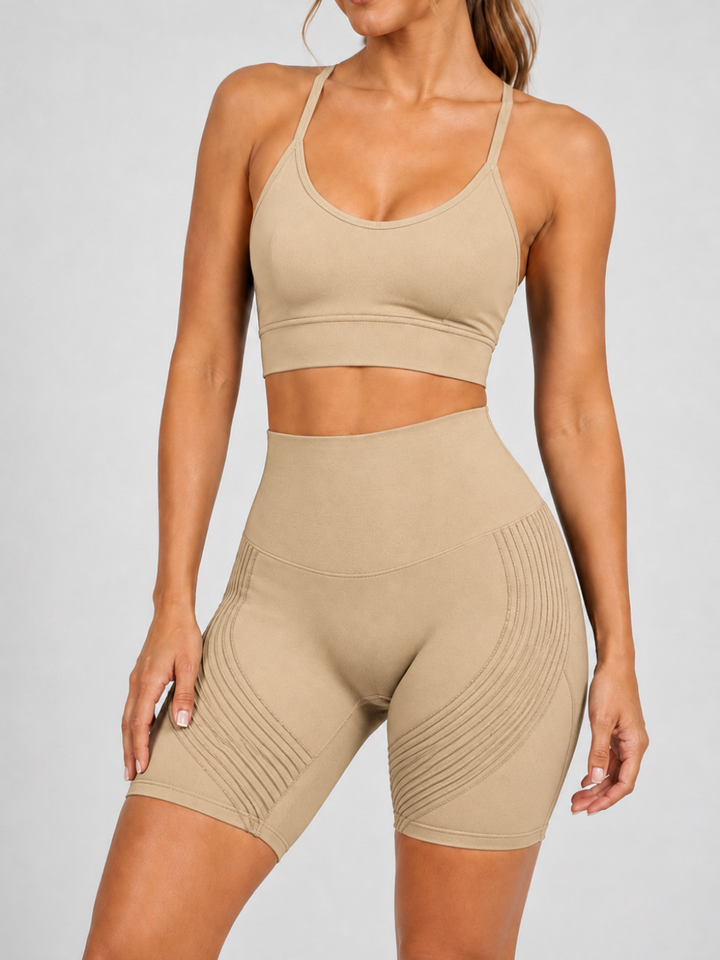 Sleek Line 3D Textured Short Legging - Khaki #color_khaki