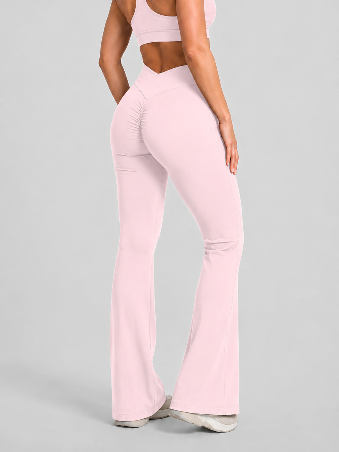 Sleek Line V-Waist Flare Leggings - Pink #color_pink