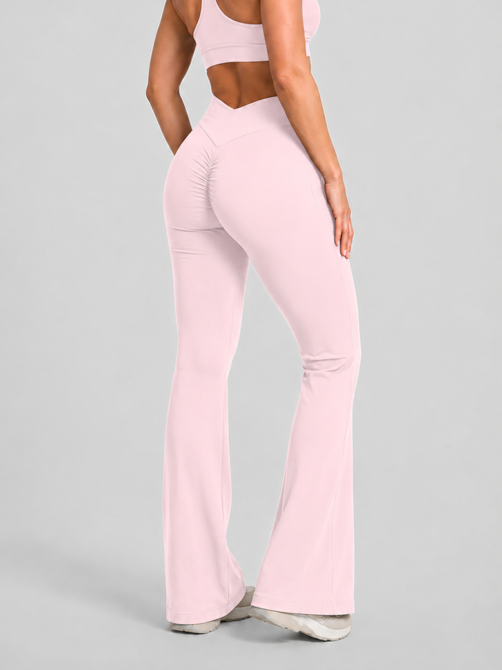 Sleek Line V-Waist Flare Leggings - Pink #color_pink