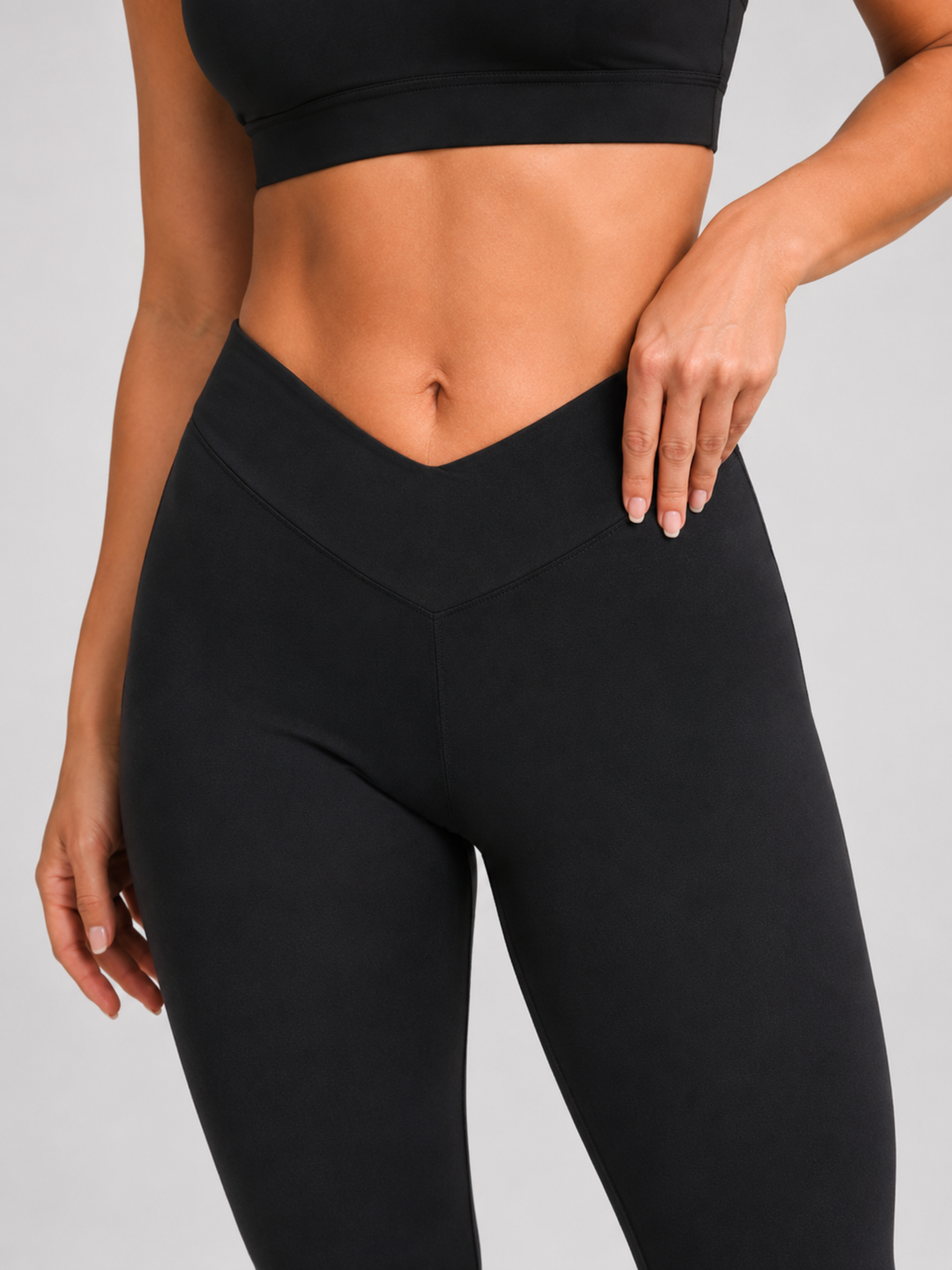 Sleek Line V-Waist Flare Leggings - V-waist detail