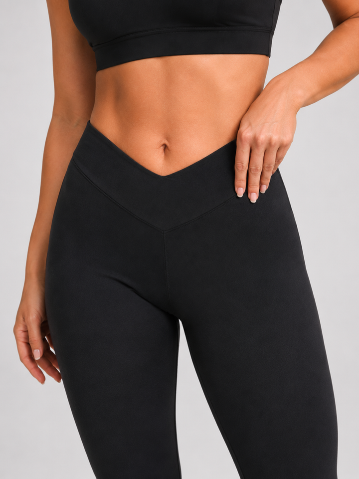 Sleek Line V-Waist Flare Leggings - V-waist detail
