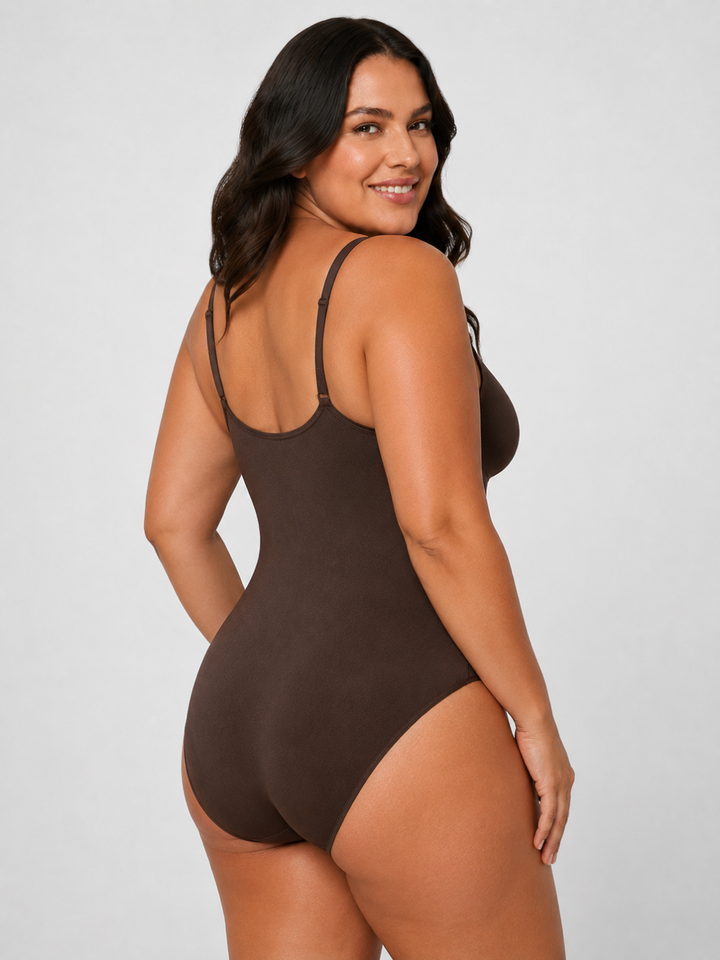 Sleek Line Creamy Sculpting Bodysuit - three quarter rear #color_brown