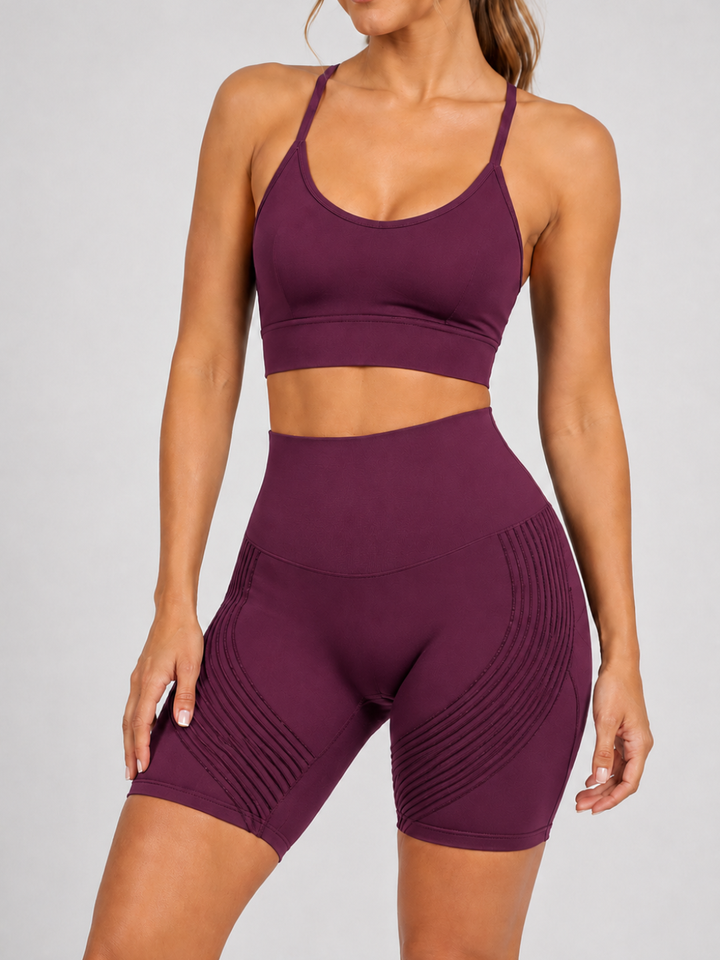 Sleek Line 3D Textured Short Legging - Burgundy #color_burgundy
