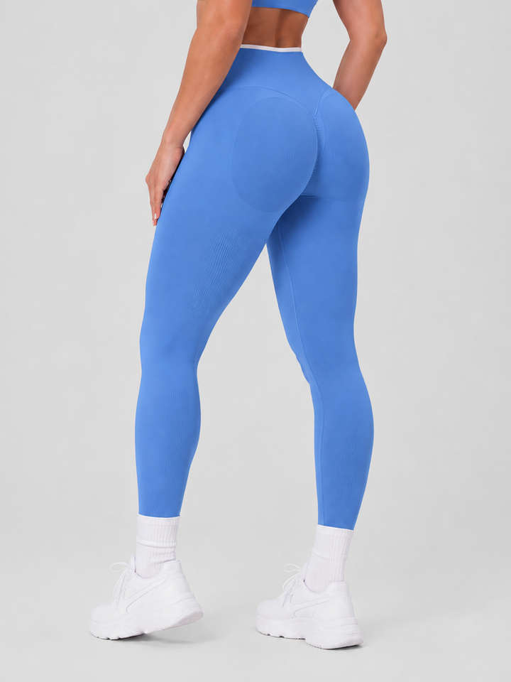 Sleek Line Mid-Waist Scrunch Leggings - Blue #color_blue