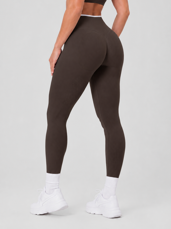 Sleek Line Mid-Waist Scrunch Leggings - Dark Brown #color_darkbrown