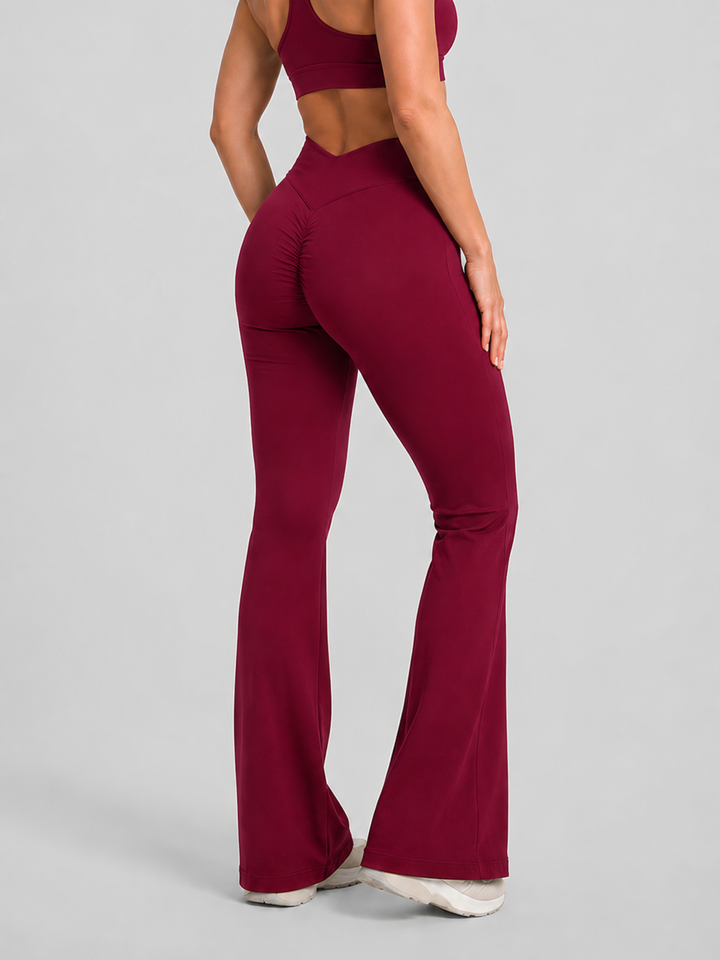 Sleek Line V-Waist Flare Leggings - Rumba Red #color_rumbared