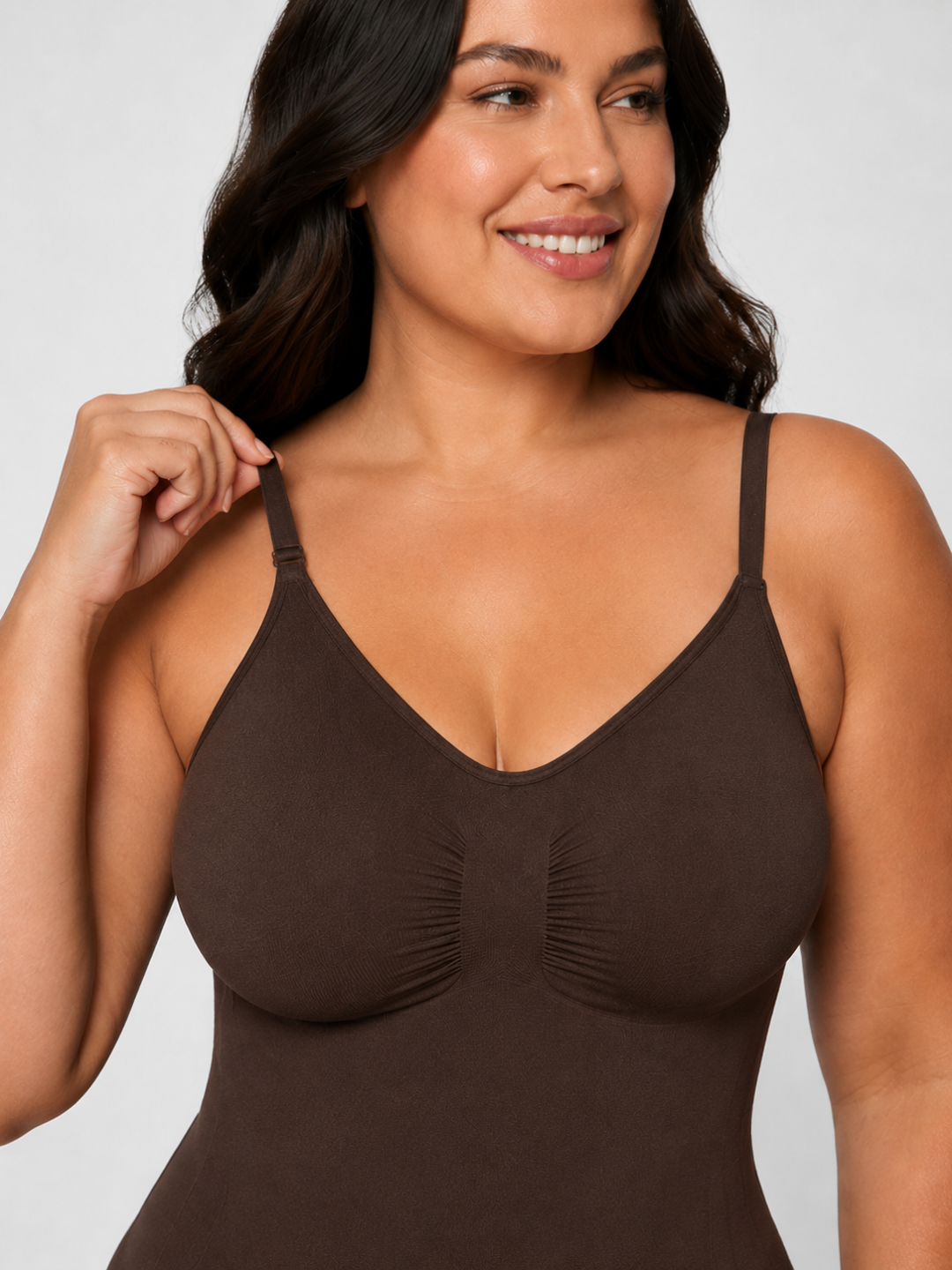 Sleek Line Creamy Sculpting Bodysuit - adjustable strap detail #color_brown